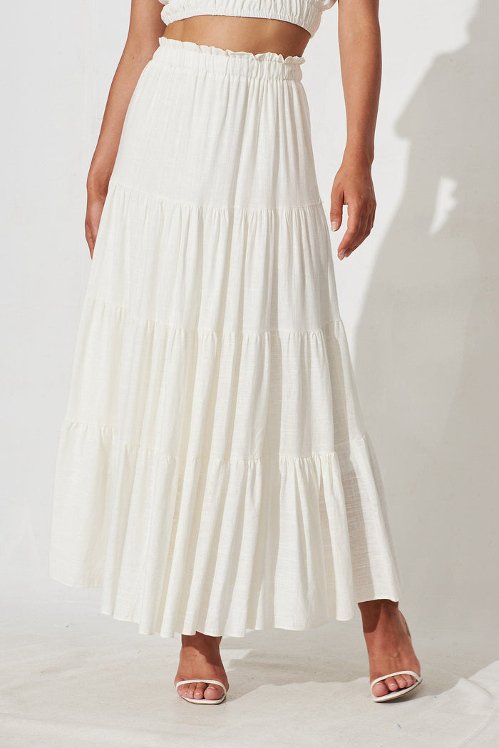 Raisa Maxi Skirt In White Linen Blend - front