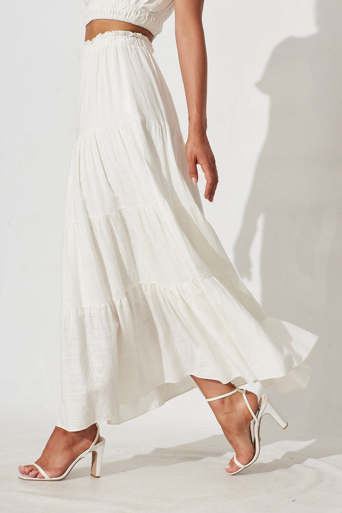 Raisa Maxi Skirt In White Linen Blend - side