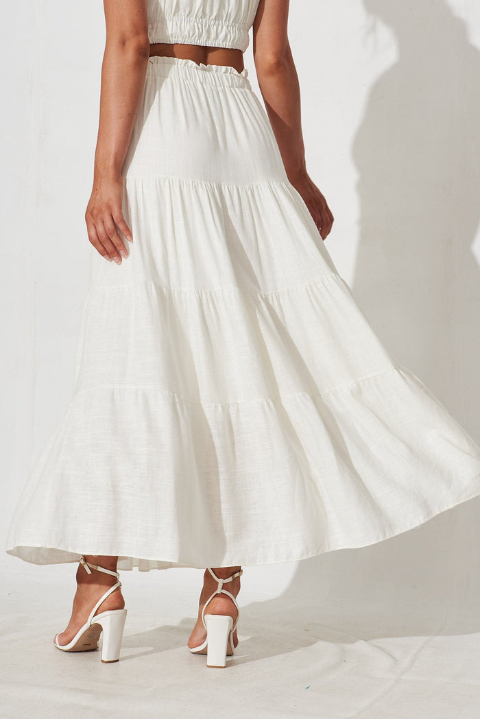 Raisa Maxi Skirt In White Linen Blend - back