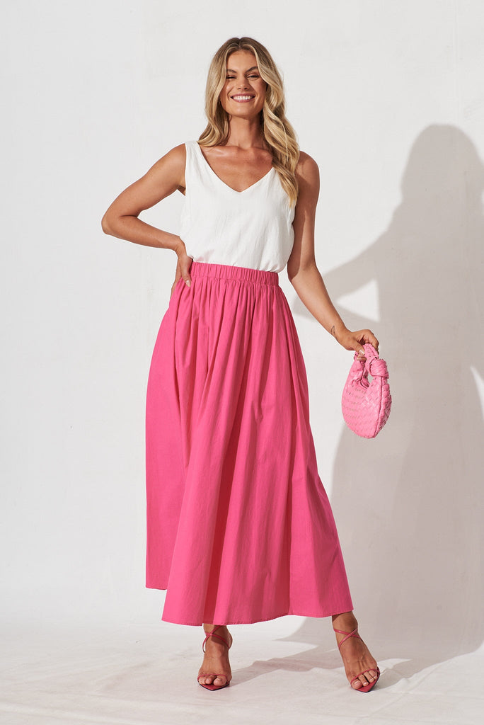 Dakota Maxi Skirt In Hot Pink Cotton - full length