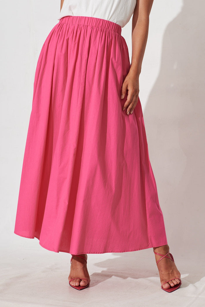 Dakota Maxi Skirt In Hot Pink Cotton - front
