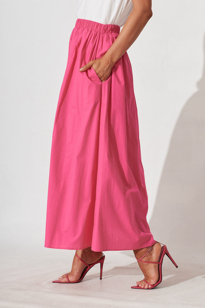 Dakota Maxi Skirt In Hot Pink Cotton - side