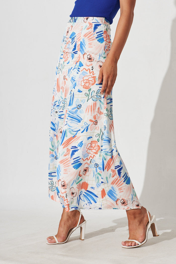 Marfa Maxi Skirt In White With Multi Print - side