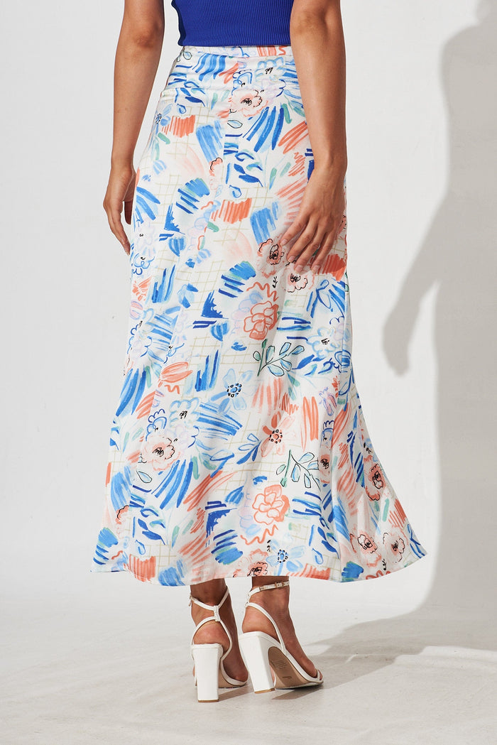 Marfa Maxi Skirt In White With Multi Print - back
