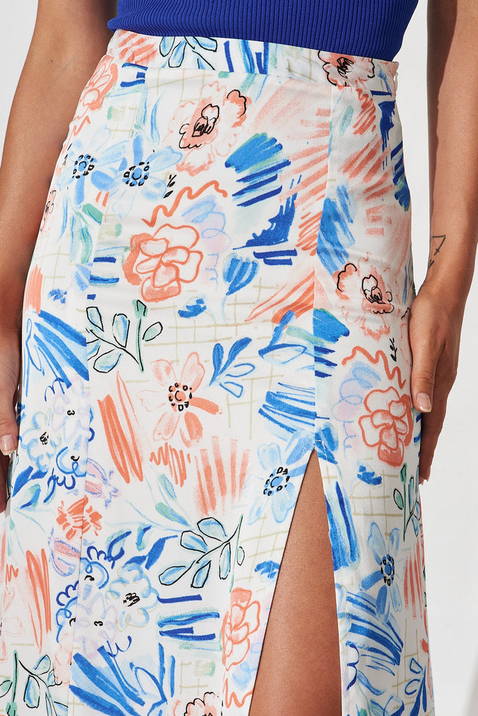 Marfa Maxi Skirt In White With Multi Print - detail