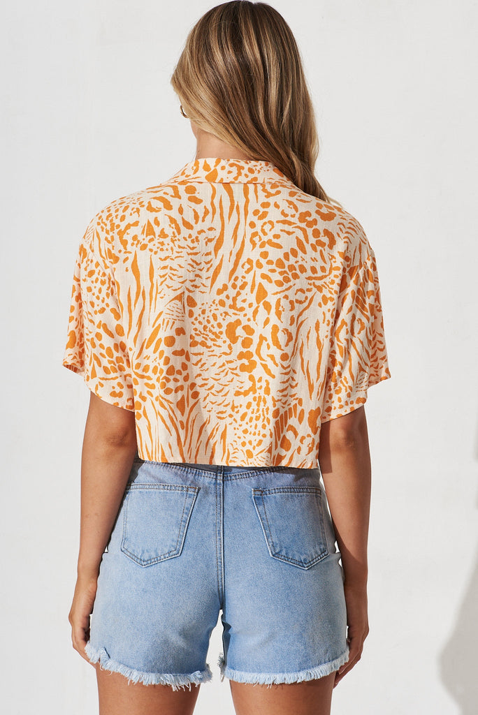 Florida Shirt In Tangerine Animal Print Linen Blend - back