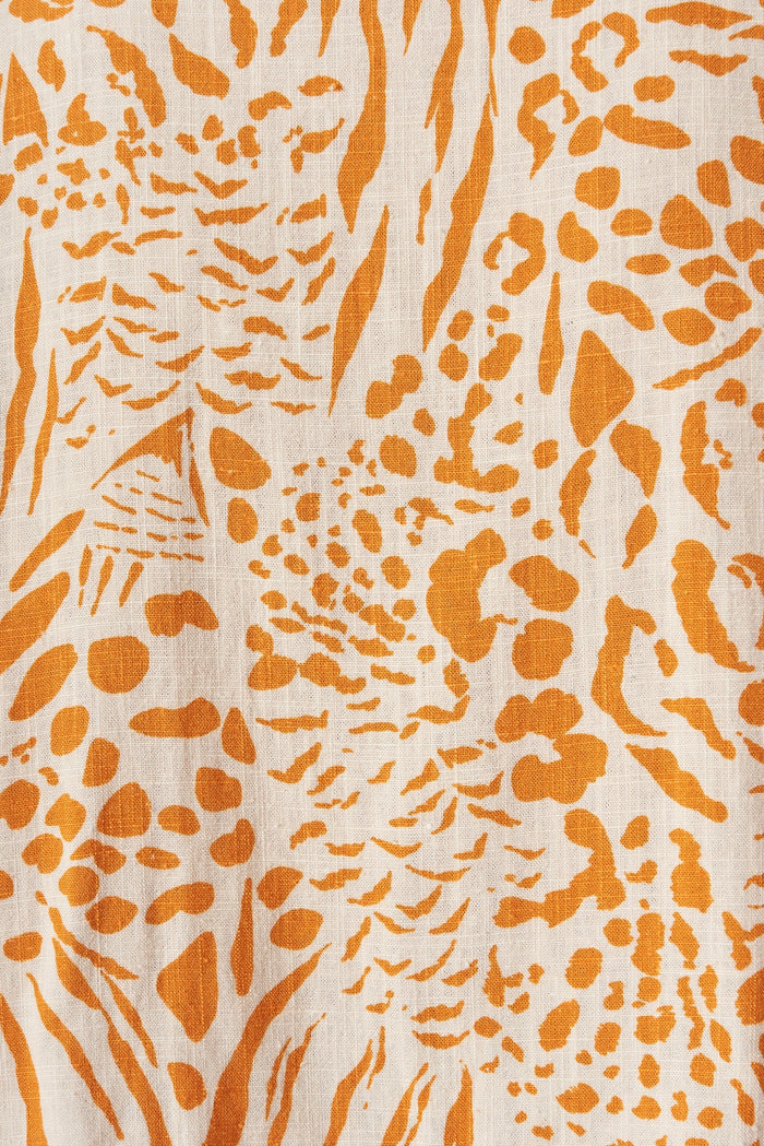 Florida Shirt In Tangerine Animal Print Linen Blend - fabric