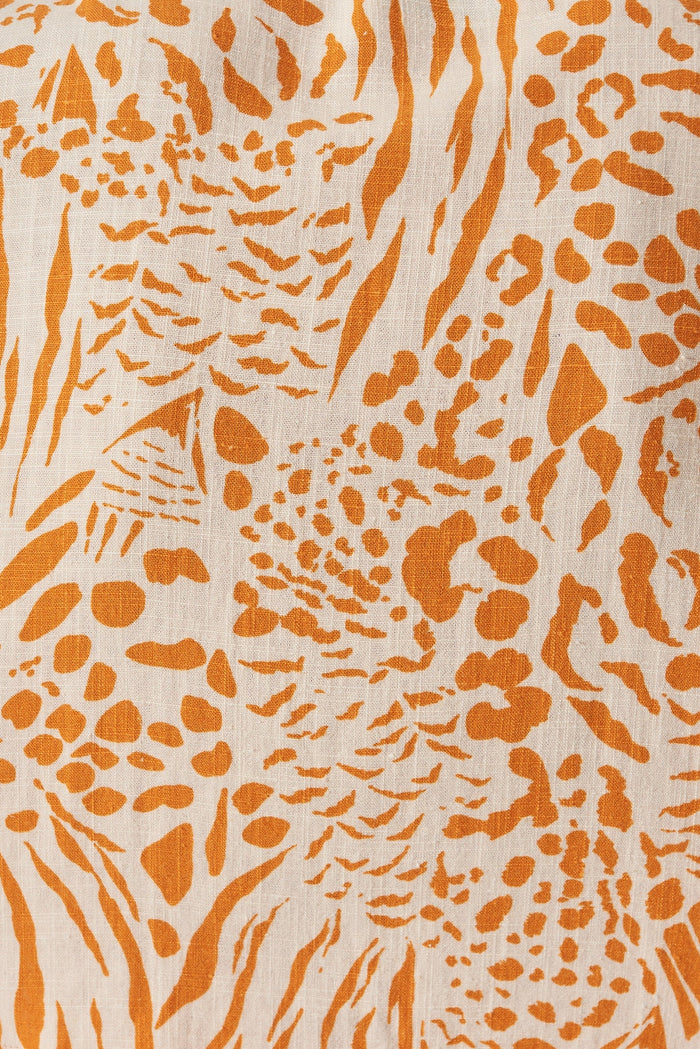 Arkansas Shorts In Tangerine Animal Print Linen Blend - fabric