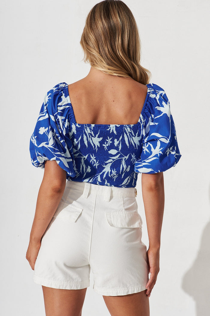 Abigail Top In Blue With White Floral - St Frock (Dev)