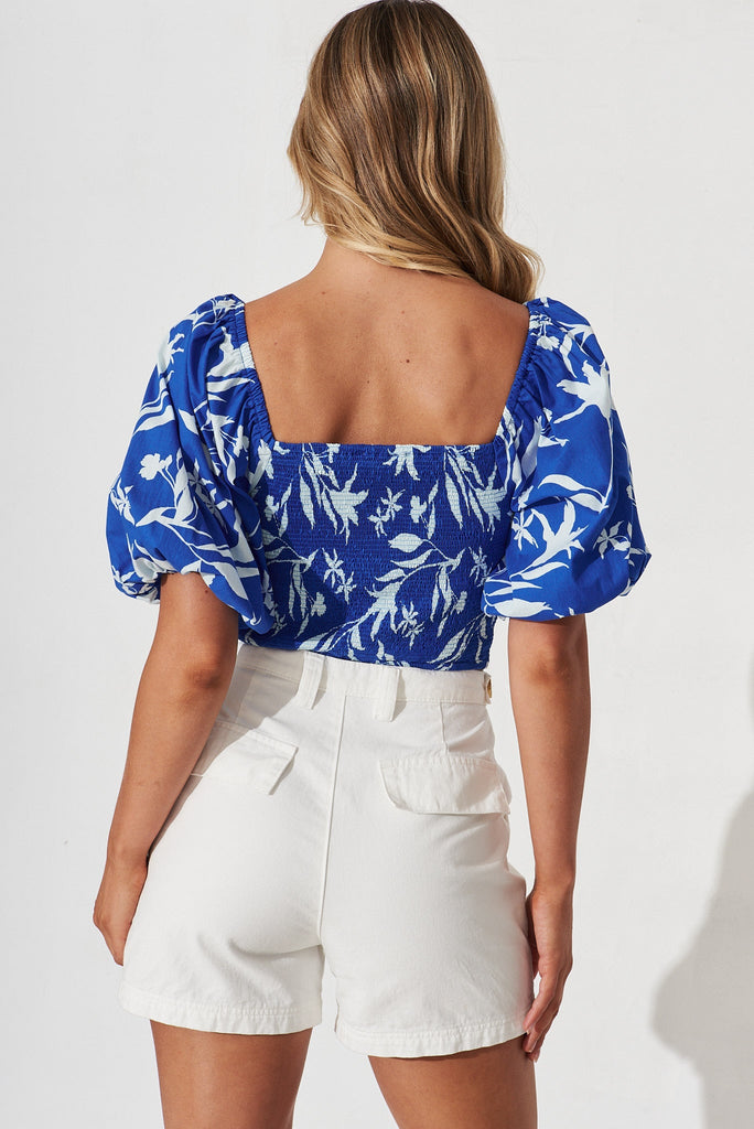 Abigail Top In Blue With White Floral - St Frock (Dev)