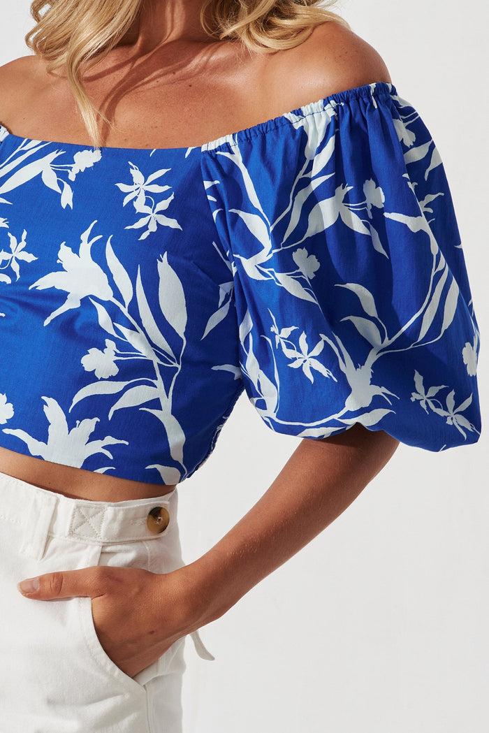 Abigail Top In Blue With White Floral - St Frock (Dev)