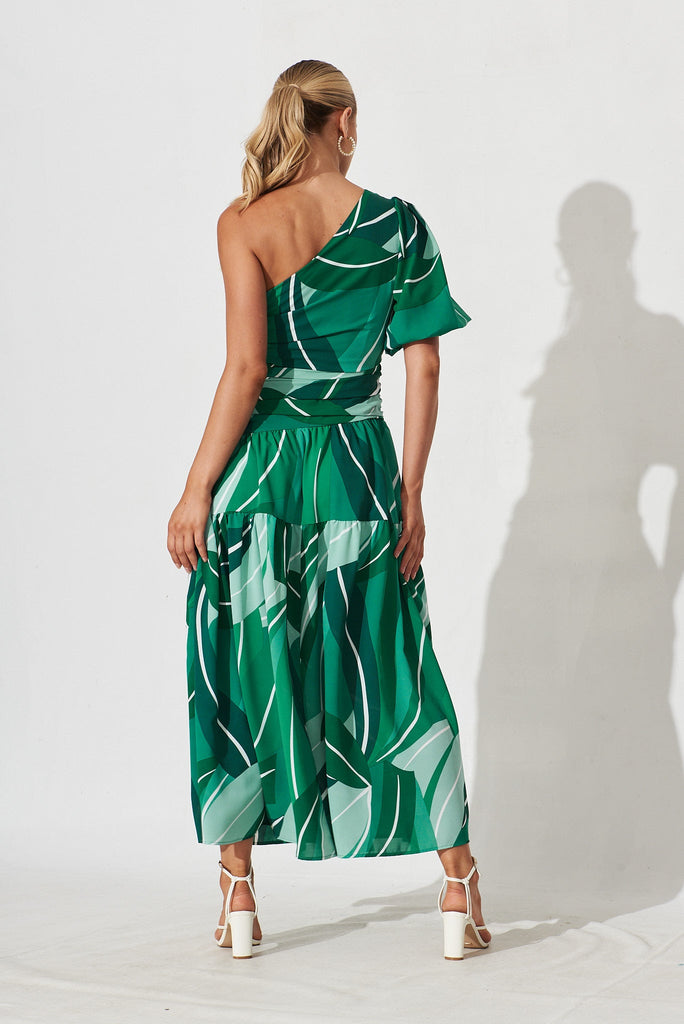Berlyn Off Shoulder Maxi Dress Green Multi Print - back
