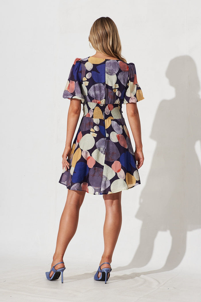 Belva Dress In Navy With Multi Print - back