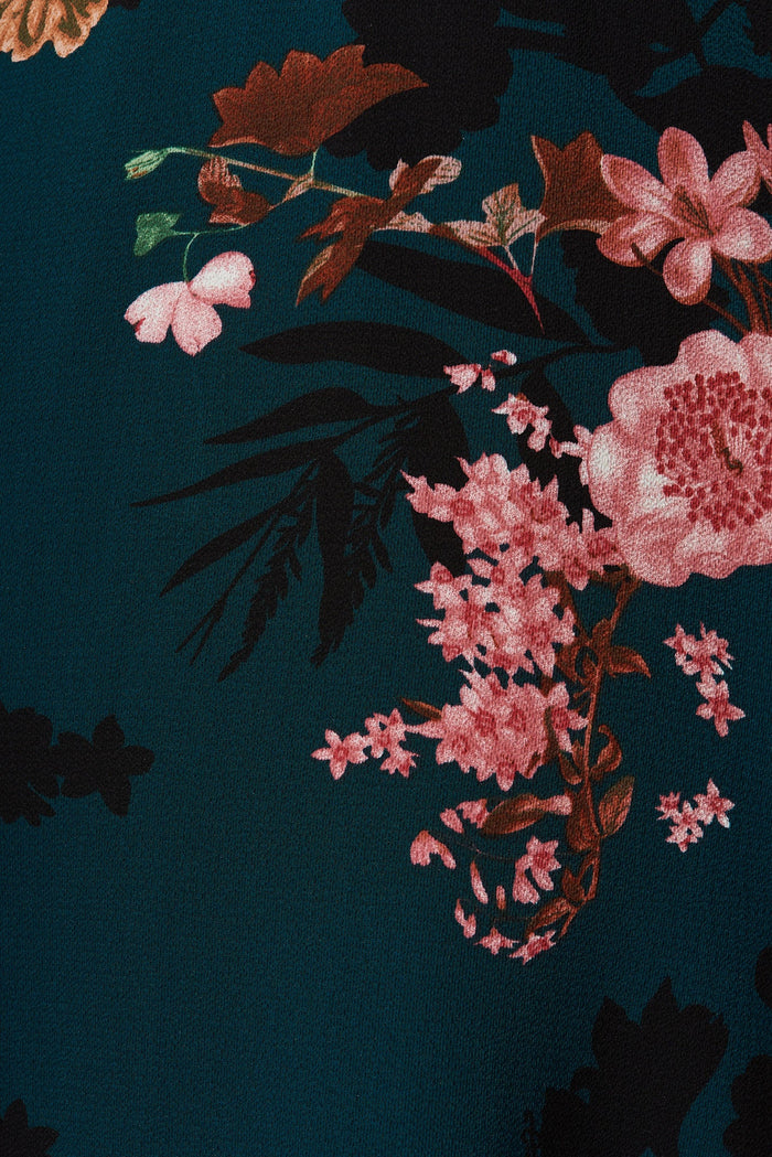 Tullamore Midi Dress In Green With Pink And Black Floral - fabric