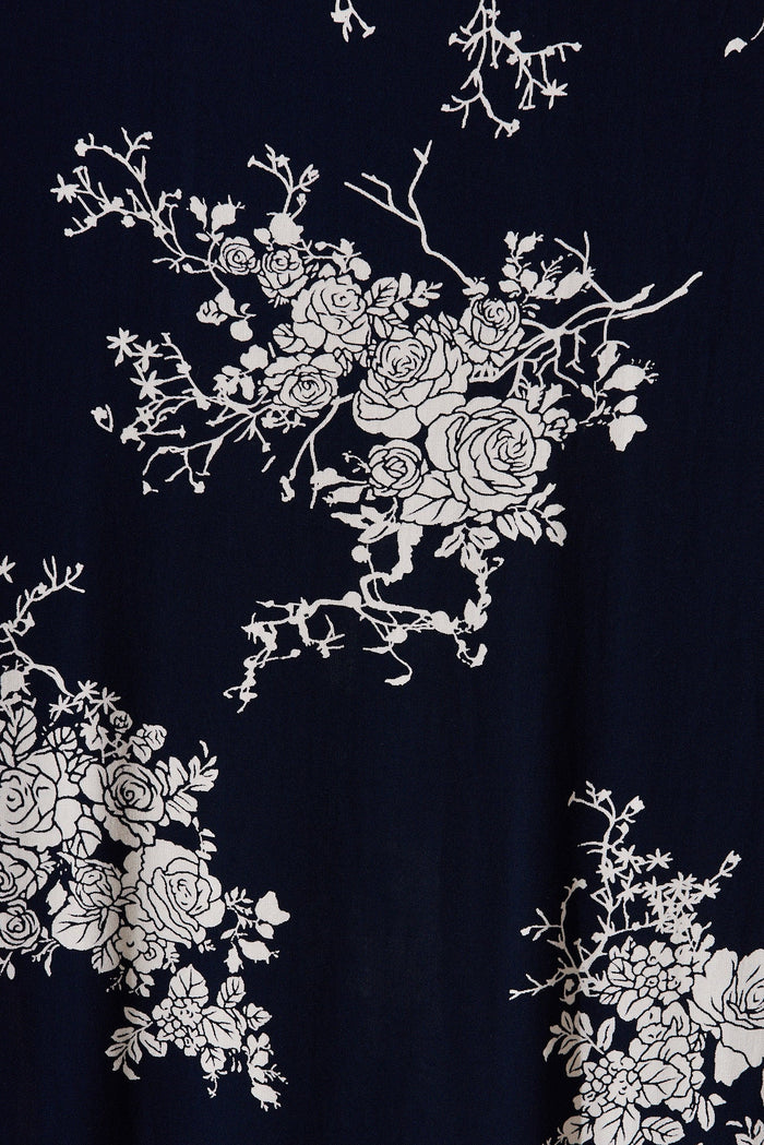 Under The Sun Midi Dress In Navy With Beige Floral - fabric