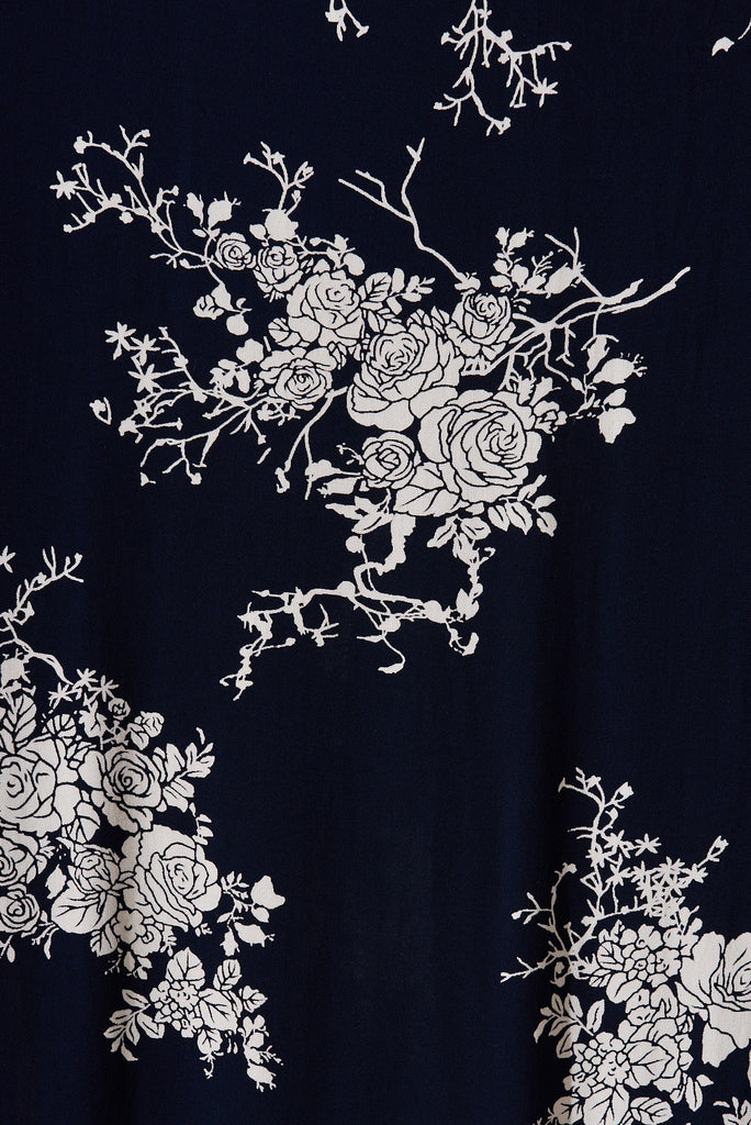 Under The Sun Midi Dress In Navy With Beige Floral - fabric
