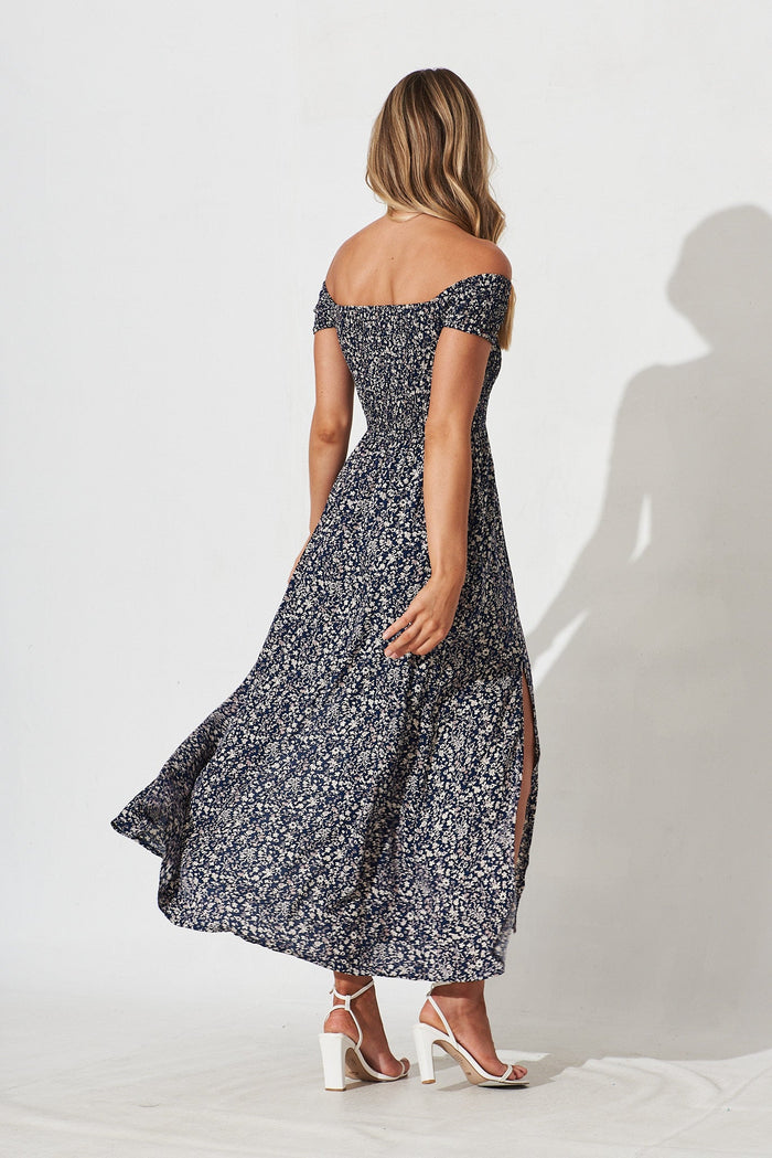 Under The Sun Maxi Dress In Navy With Floral - back