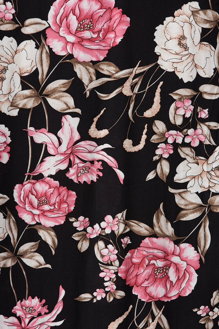 Wolverhampton Maxi Dress In Black With Pink Floral - fabric