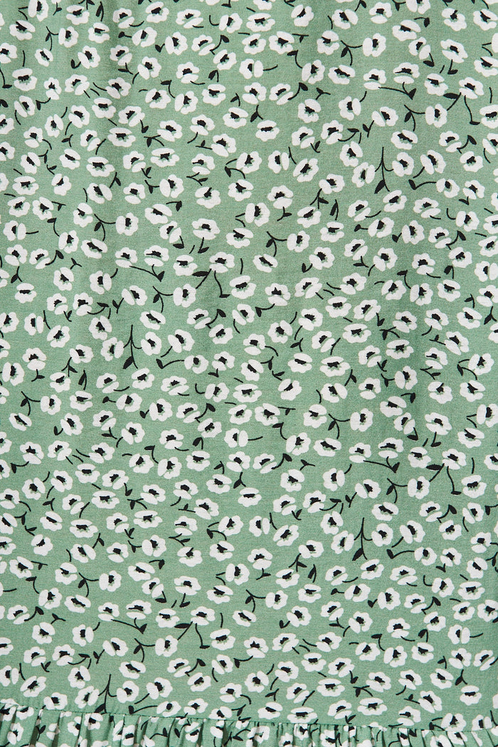 Springwood Smock Dress In Green With White Floral - fabric