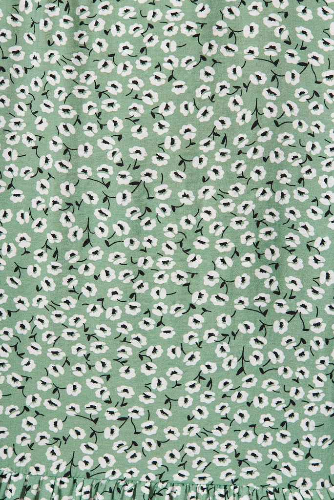 Springwood Smock Dress In Green With White Floral - fabric