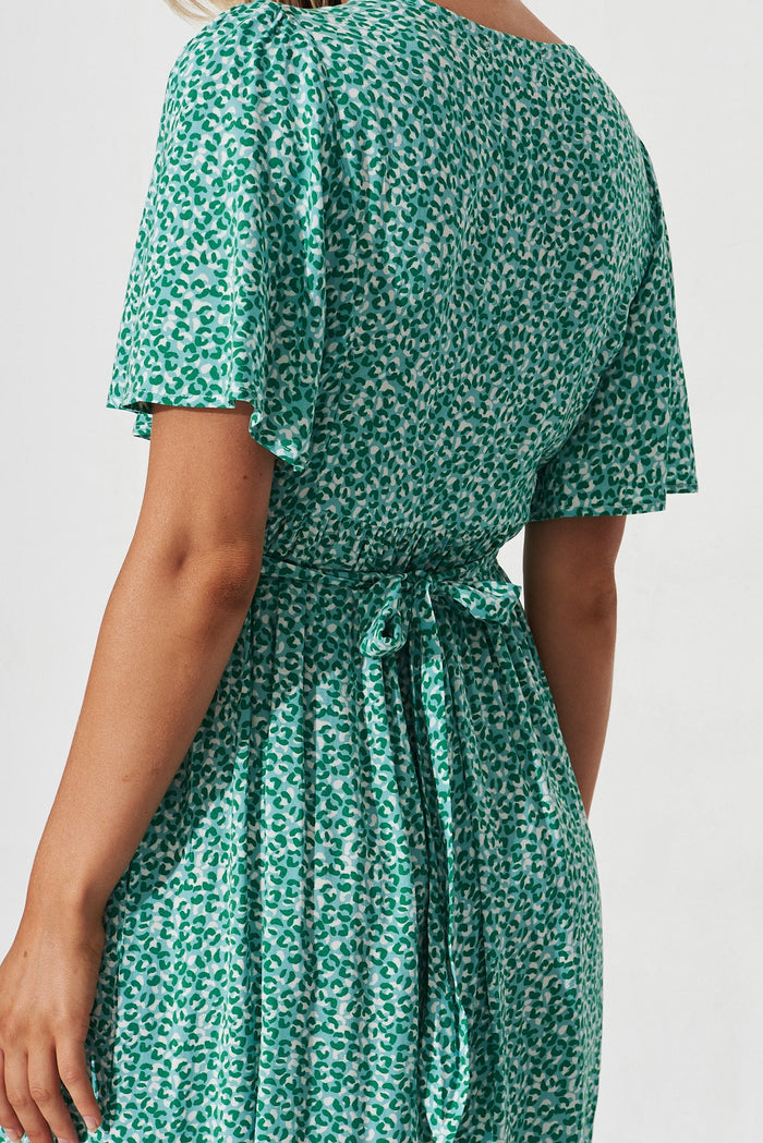 Walcha Midi Dress In Green With White Leopard Print - detail