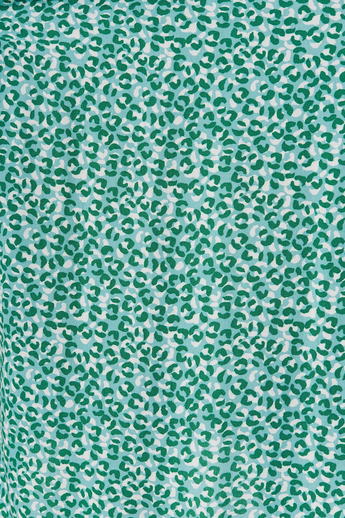 Walcha Midi Dress In Green With White Leopard Print - fabric