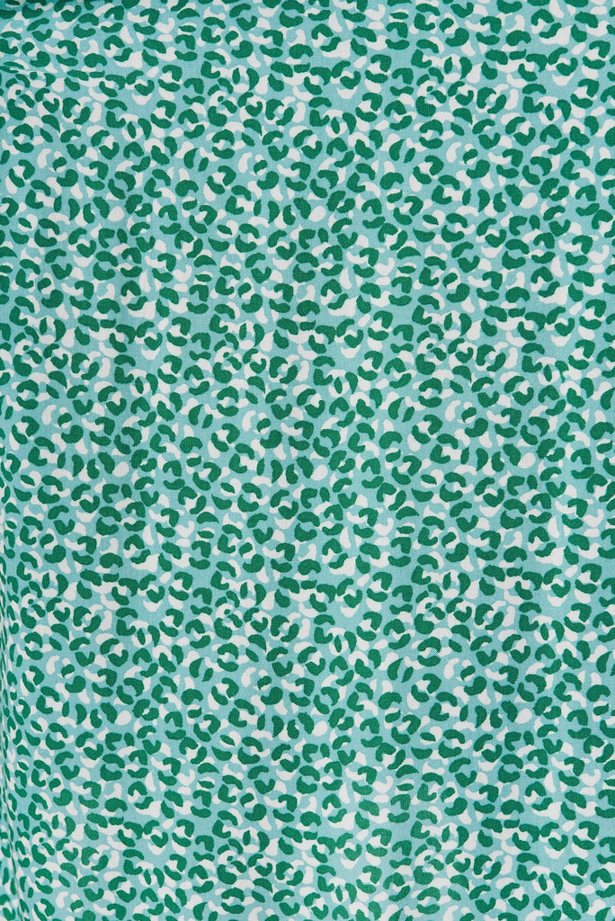 Walcha Midi Dress In Green With White Leopard Print - fabric
