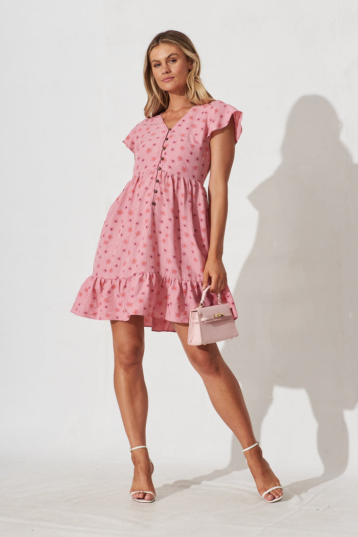 Similan Smock Dress In Pink Floral - full length
