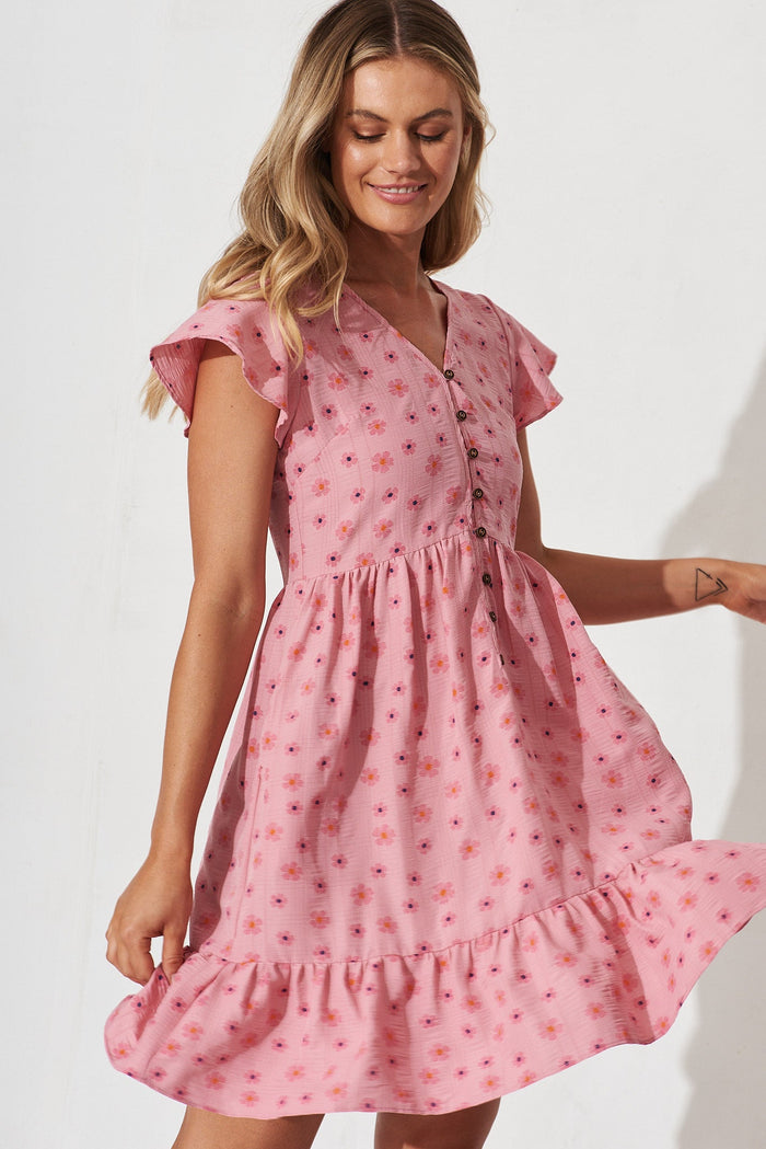 Similan Smock Dress In Pink Floral - front
