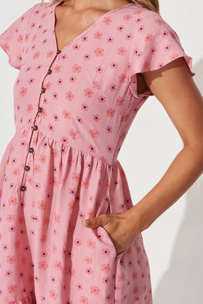 Similan Smock Dress In Pink Floral - detail