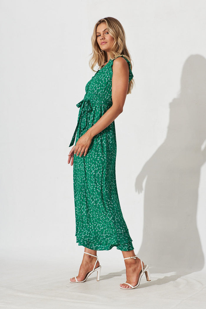 Wolverhampton Maxi Dress In Green With White Floral - side