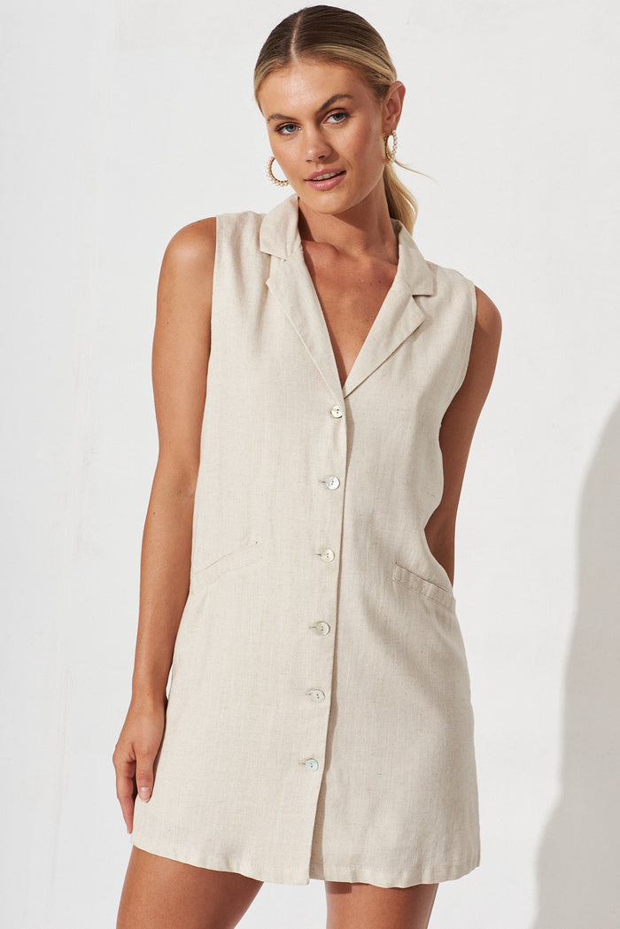 Alma Shirt Dress In Beige Linen Blend - front