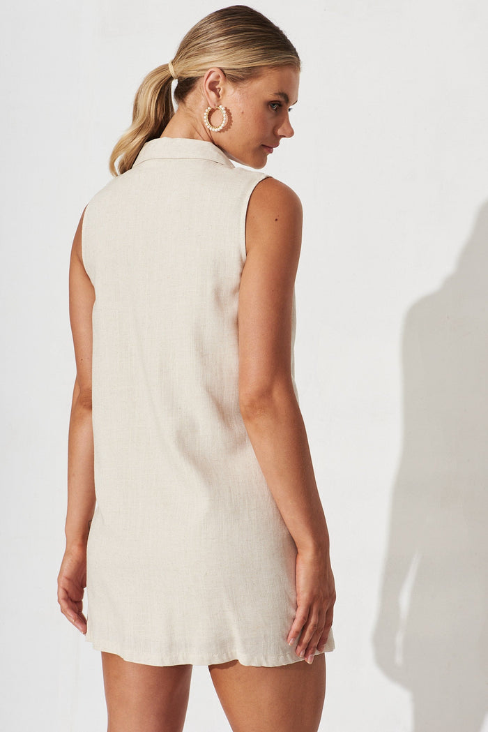 Alma Shirt Dress In Beige Linen Blend - back