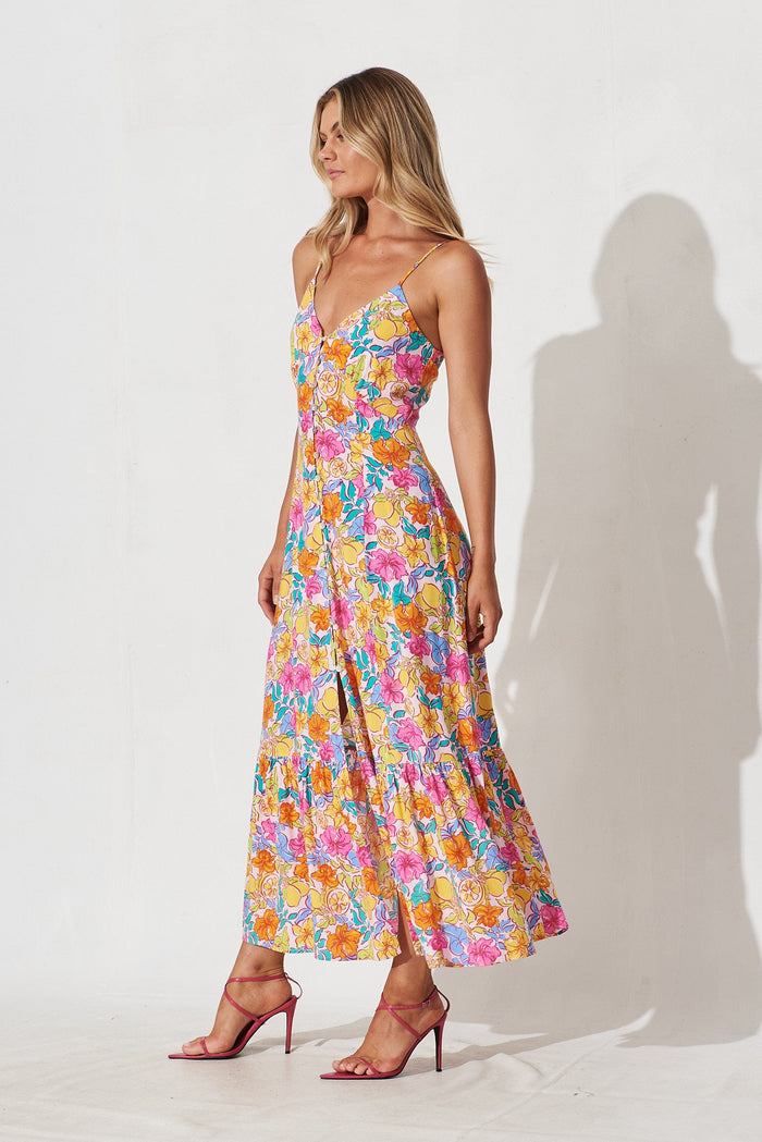 Traverse Maxi Sun Dress In Blush With Multi Floral - side