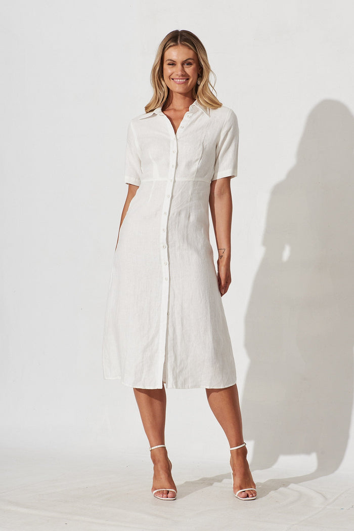 Manuka Dress In White Linen - full length