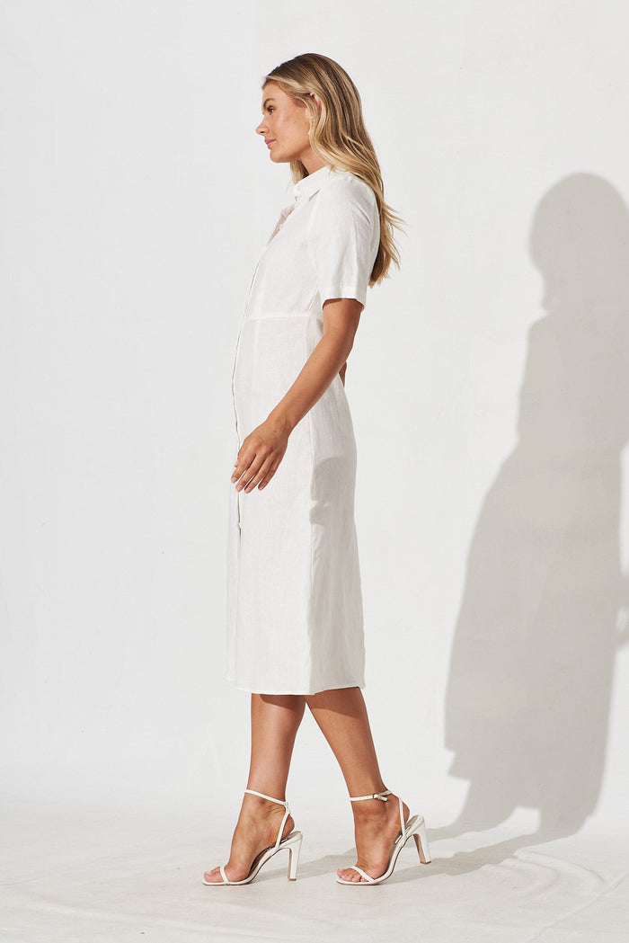 Manuka Dress In White Linen - side