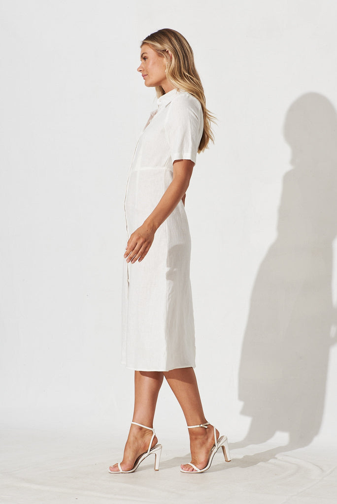 Manuka Dress In White Linen - side
