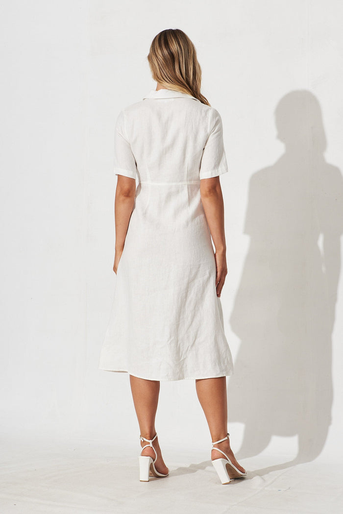 Manuka Dress In White Linen - back