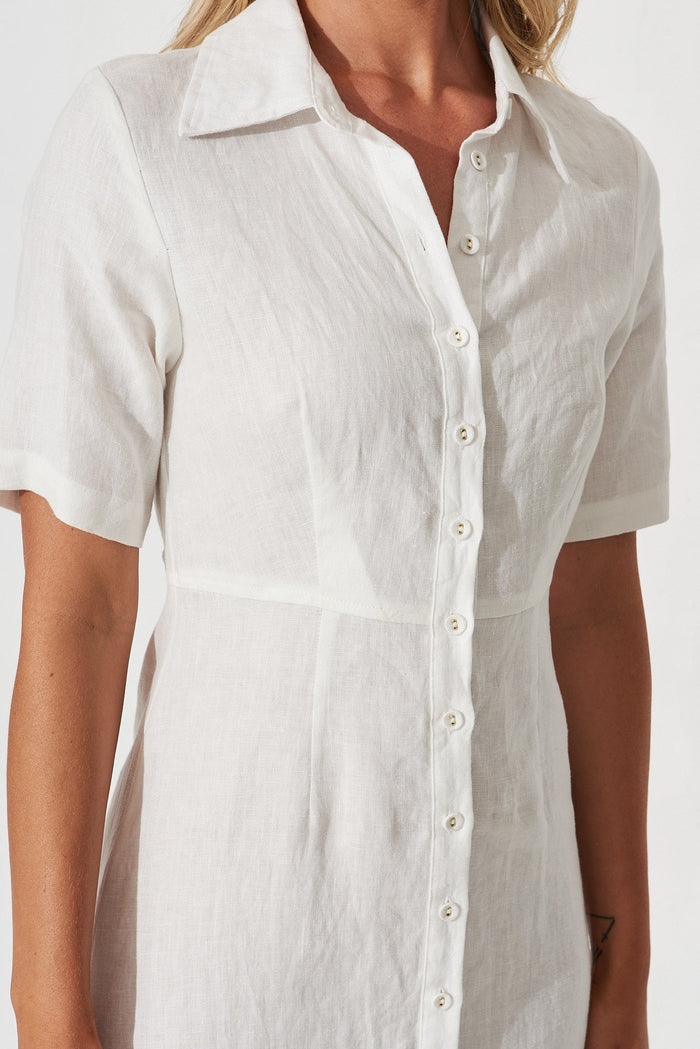 Manuka Dress In White Linen - detail