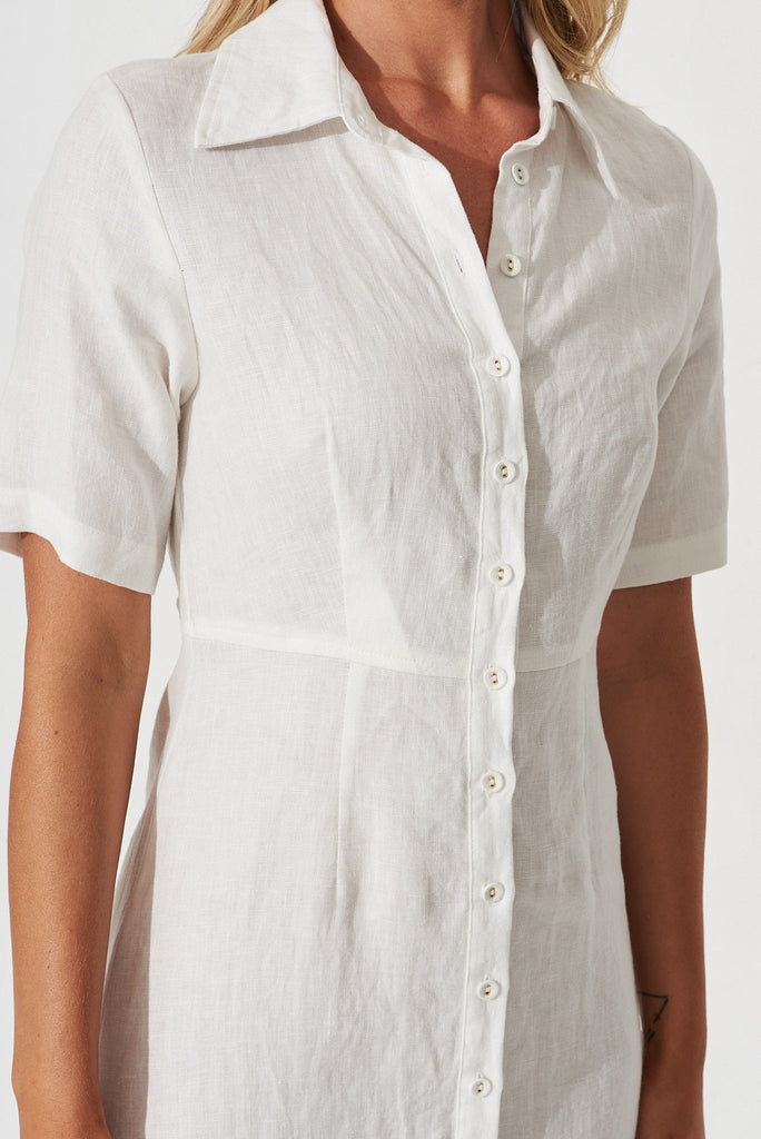 Manuka Dress In White Linen - detail