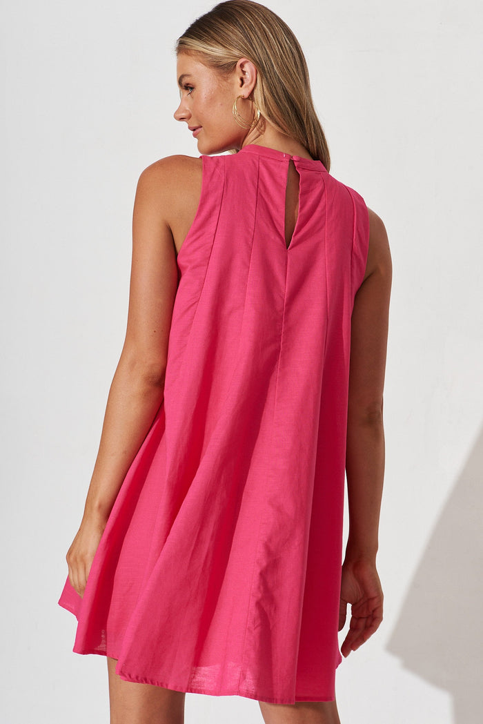 Cowra Dress In Candy Pink Linen Blend - back