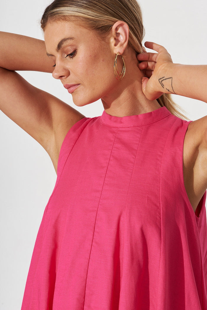 Cowra Dress In Candy Pink Linen Blend - detail