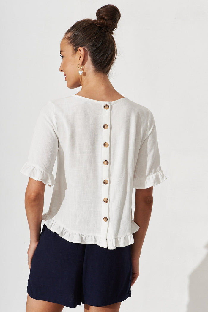 Noor Top In White Linen - back