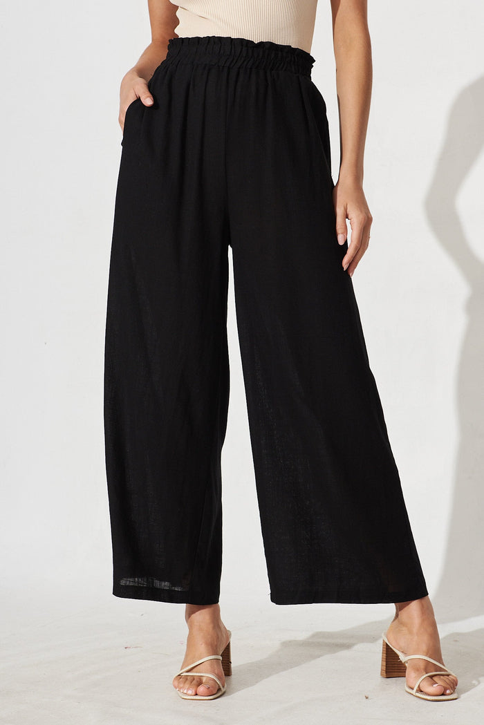 Nicole Pant In Black Linen Blend - front
