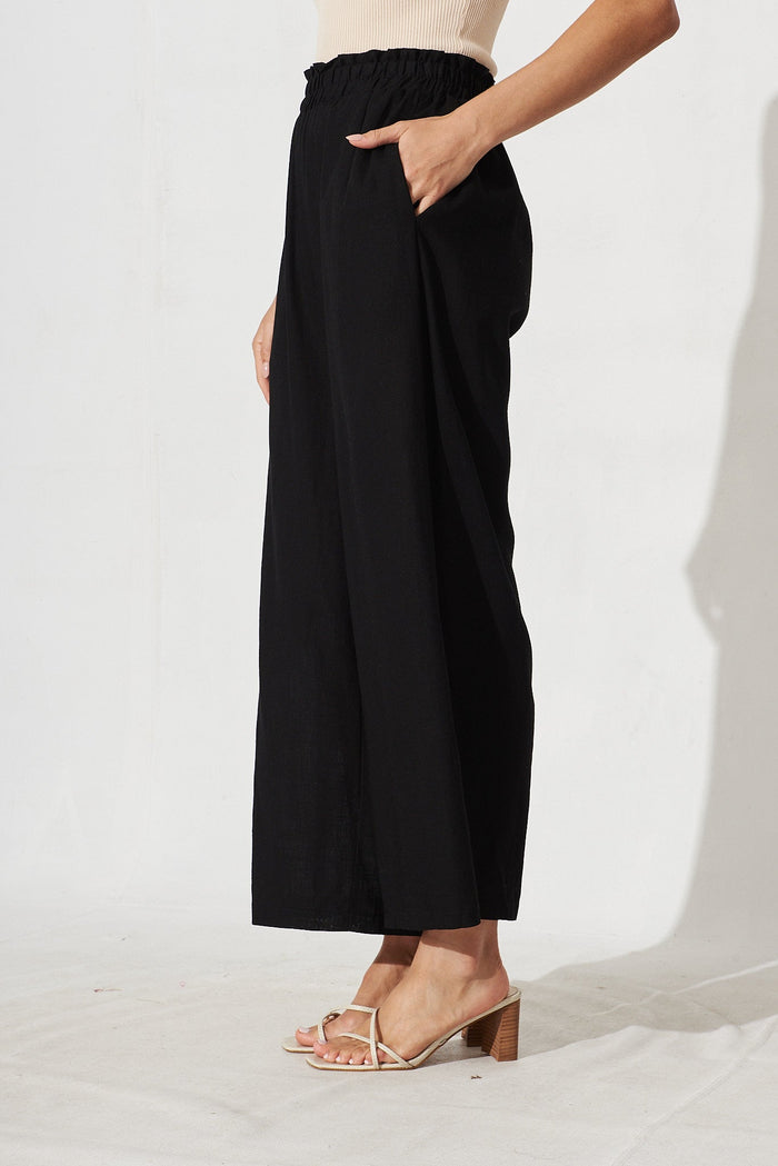 Nicole Pant In Black Linen Blend - side