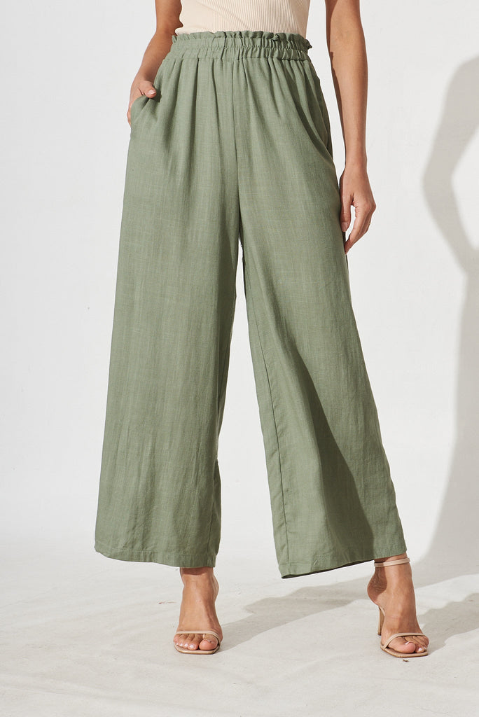 Nicole Pant In Khaki Linen Blend - front