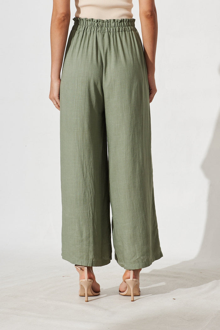 Nicole Pant In Khaki Linen Blend - back