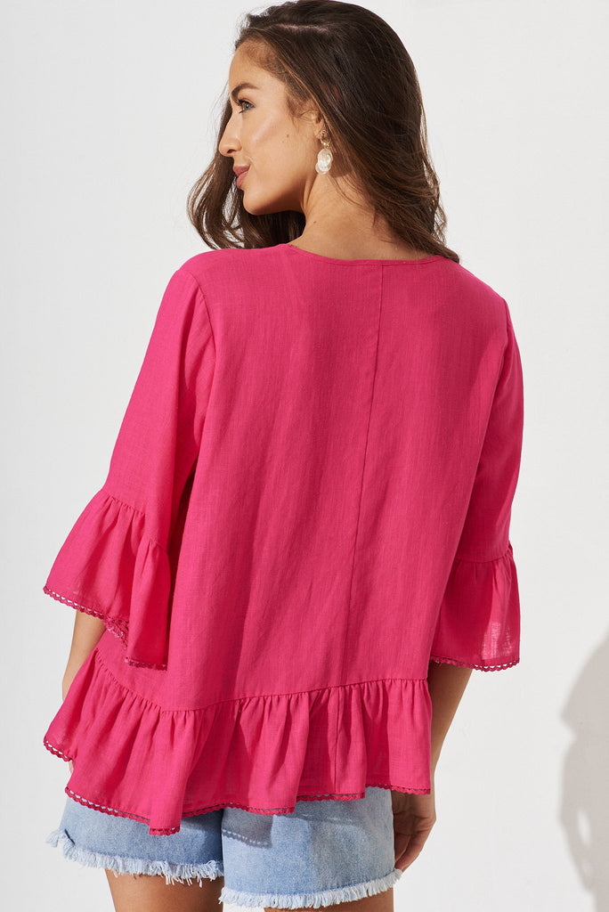 Apsley Top In Hot Pink Linen Blend - back