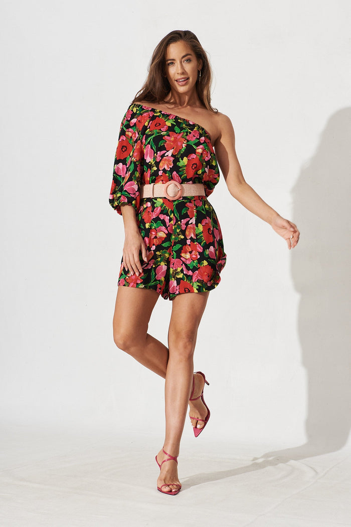 Galway Shorts In Black With Red Floral - full length