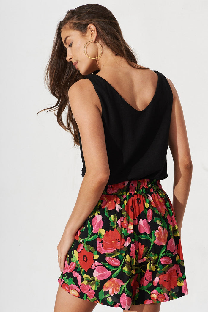 Galway Shorts In Black With Red Floral - back